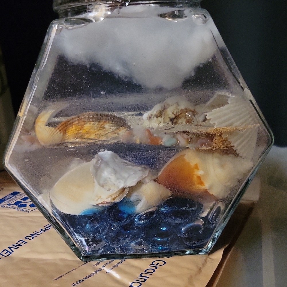 Handmade Resin Ocean Aquarium Decor w/ Real Sand & Shells Mixed Media Beach Art
